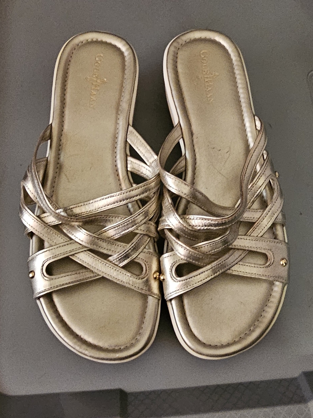 Nike Metallic Rose Gold Strappy Slide Sandals